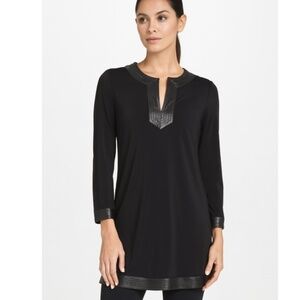 Tory Burch Caroline Faux Leather Trimmed Black Tunic Size Small